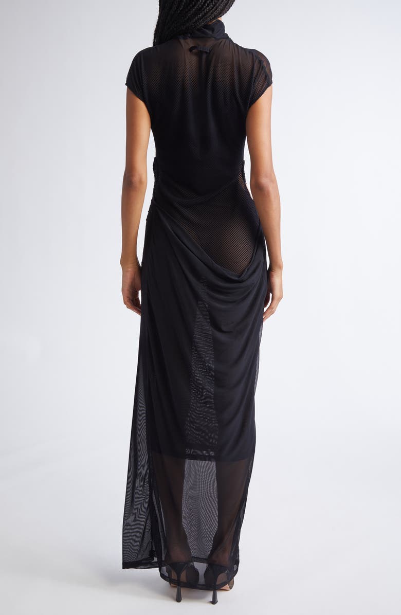 Jean Paul Gaultier Flocked Polka Dot Sleeveless Mesh Dress, Alternate, color, Black