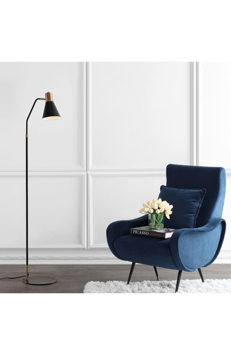 JONATHAN Y Apollo Modern Metal LED Task Floor Lamp, Alternate, color, Black/Brass Gold