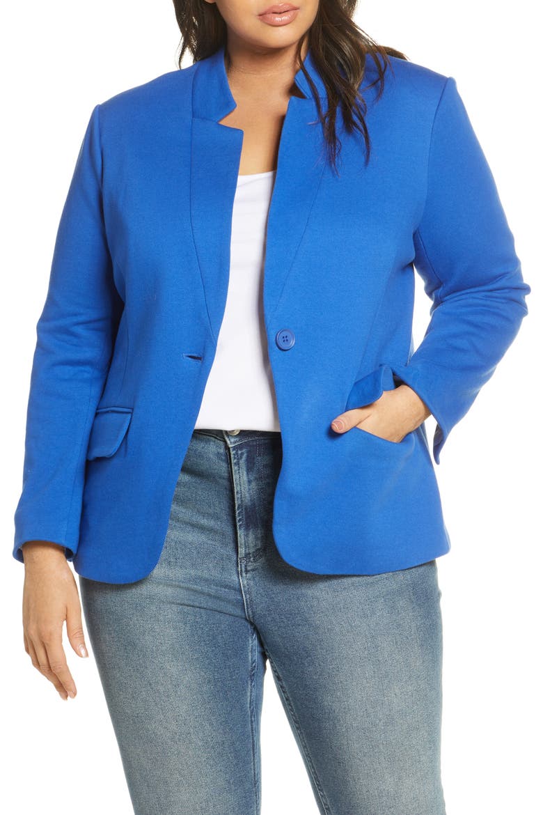 Inverted Notch Collar Cotton Blend Blazer, Main, color, ROYAL