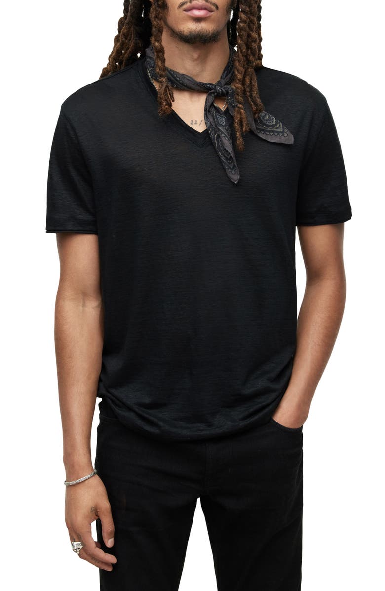 John Varvatos Wooster Slim Fit Linen T-Shirt, Main, color, Black