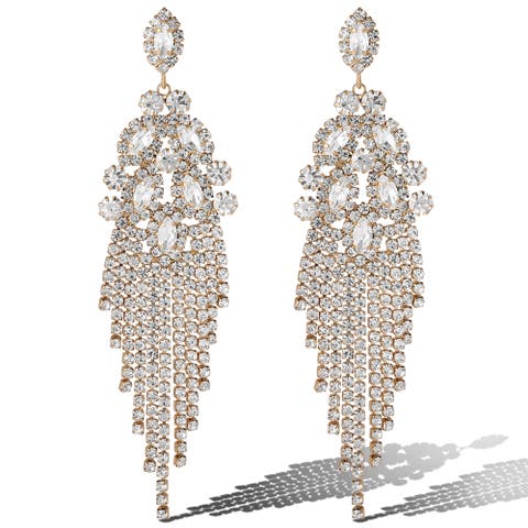 Crystal Fan Drop Earrings in Silver-Tone