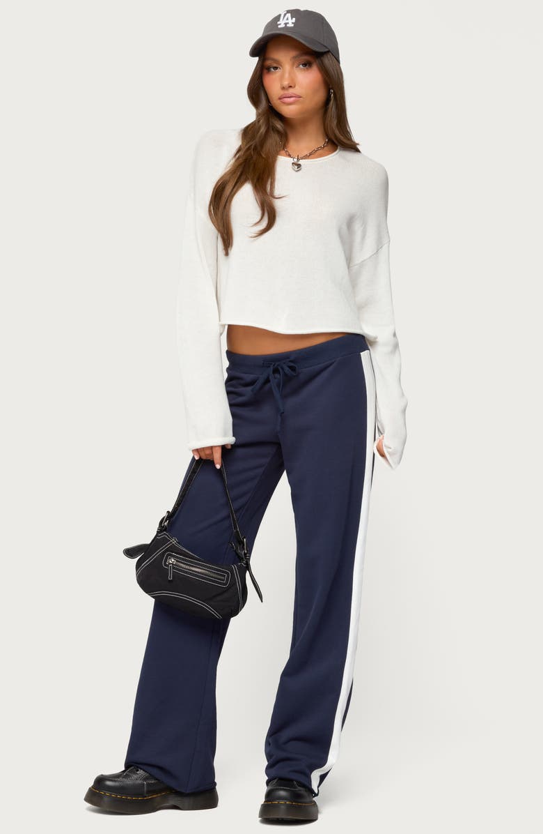 EDIKTED Baker Contrast Stripe Wide Leg Sweatpants, Alternate, color, Navy