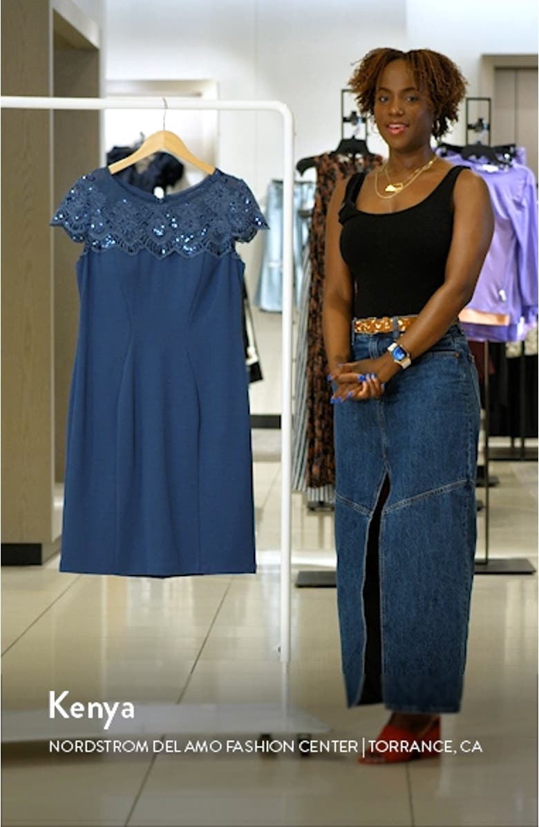 Illusion Neck Short Sleeve Sheath Cocktail Dress, sales video thumbnail