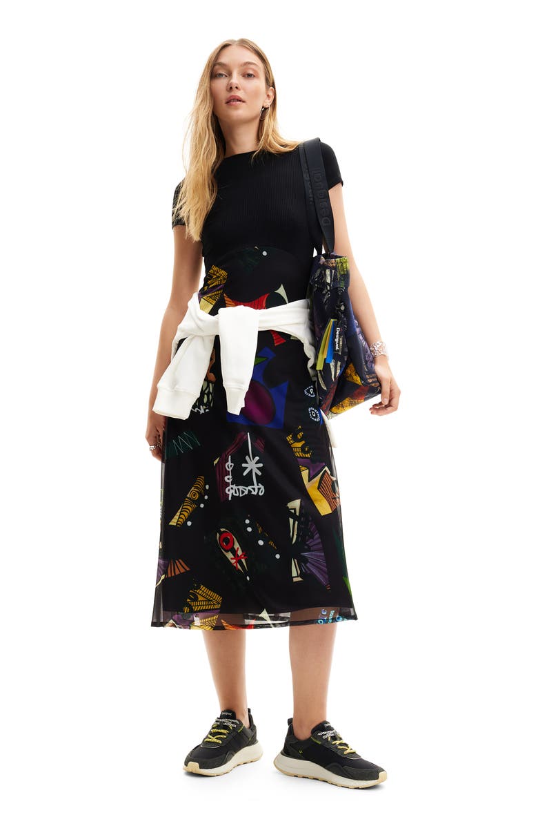 Desigual M. Christian Lacroix Combination Midi Dress, Alternate, color, Black
