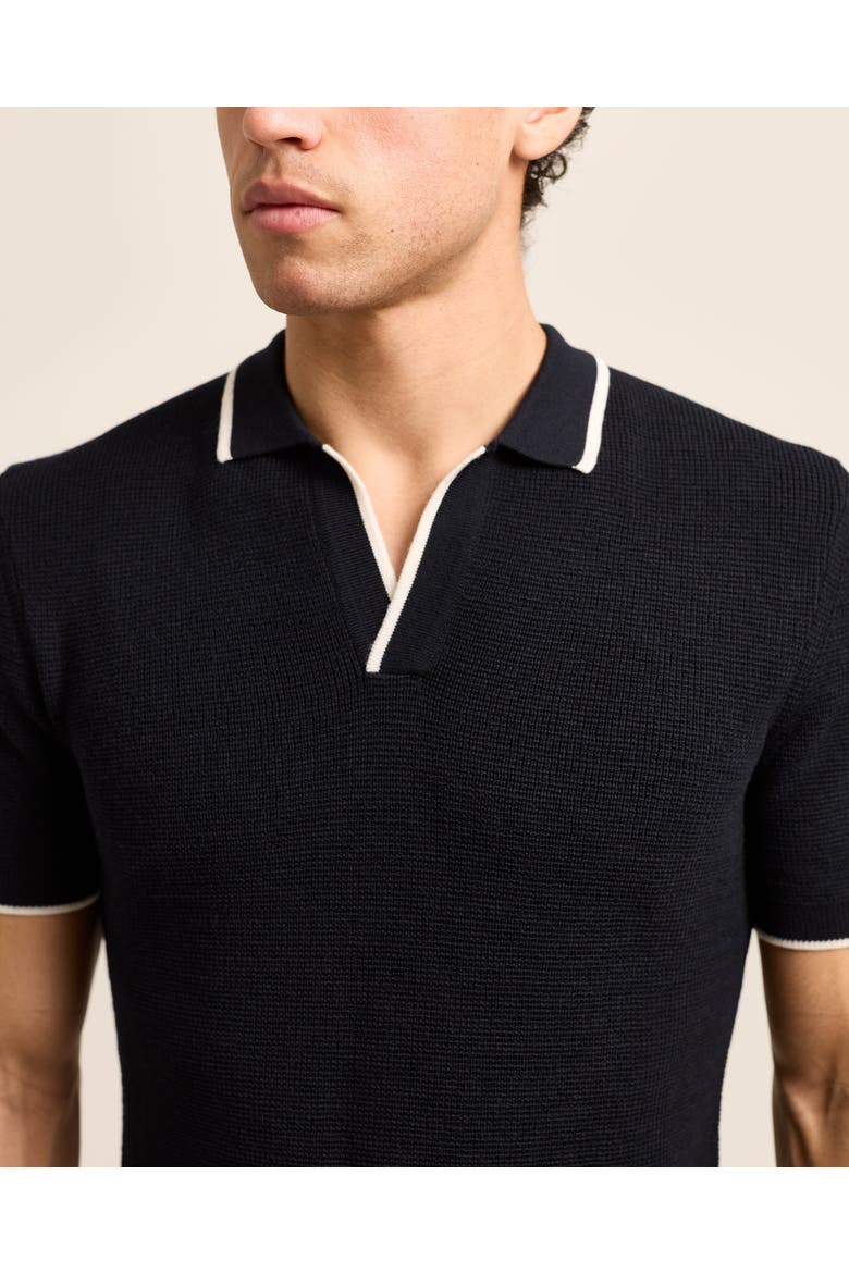 Horton Merino Stripe Tailored Fit Resort Collar Polo Shirt, Alternate, color, Navy
