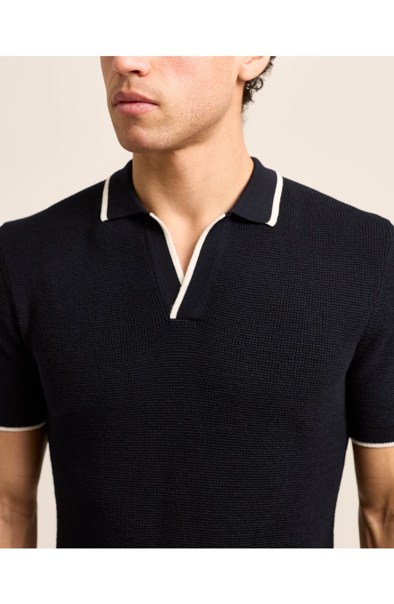 Orlebar Brown Horton Merino Stripe Tailored Fit Resort Collar Polo Shirt, Alternate, color, Navy