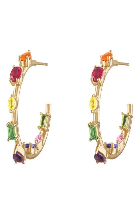 Goddess 14k Gold Sapphire Hoop Earrings