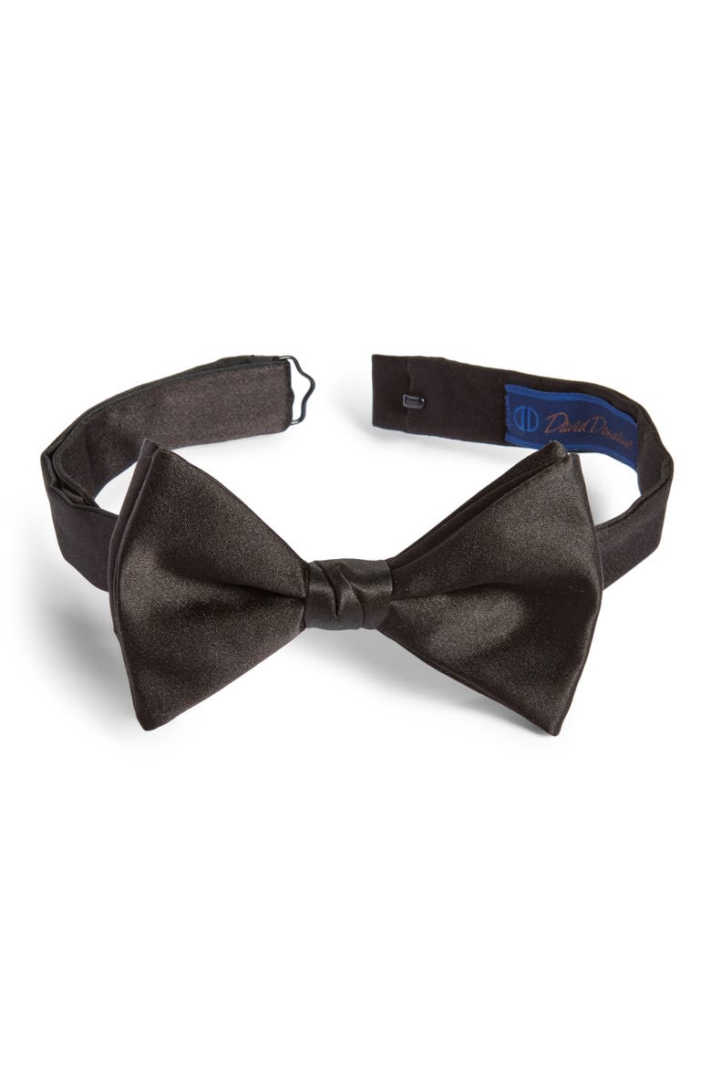 Pre-Tied Silk Bow Tie, Main, color, BLACK SATIN