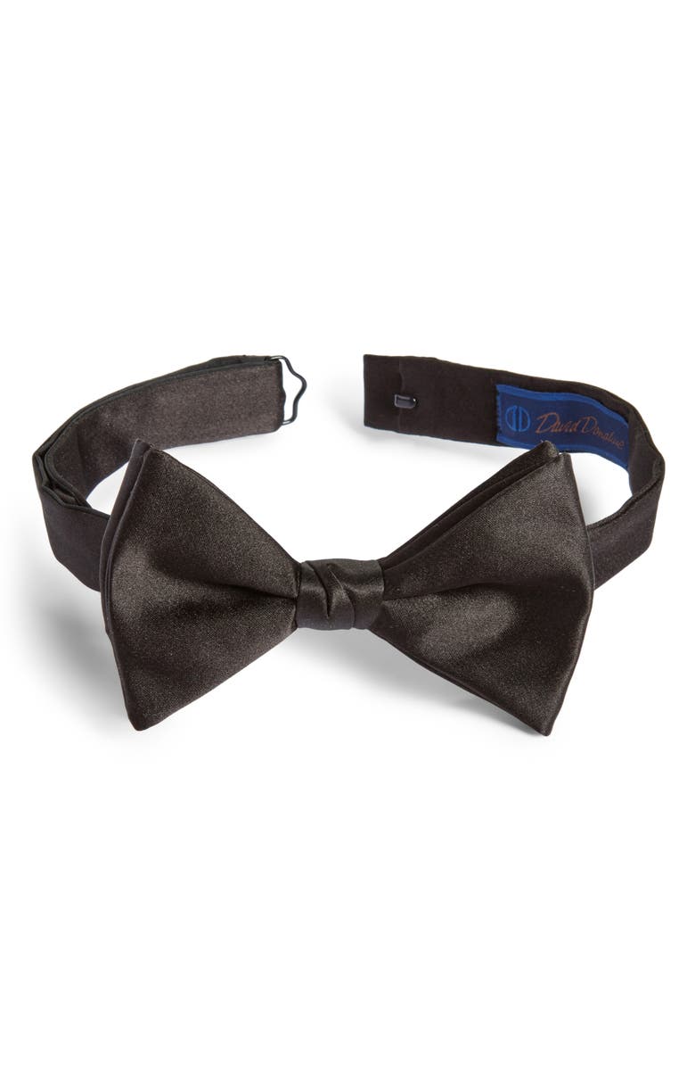 David Donahue Pre-Tied Silk Bow Tie, Main, color, Black Satin