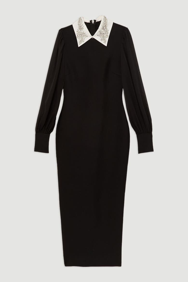 Embellished Collar Knit Midi Dress, Alternate, color, Black