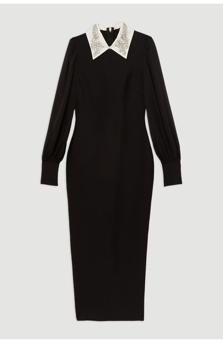 Karen Millen Knit Midi Dress With Sheer Sleeve, Alternate, color, Black