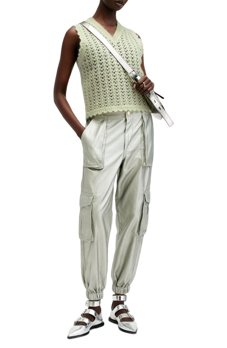 AllSaints Vivian Openwork Sweater Vest, Alternate, color, Earth Green