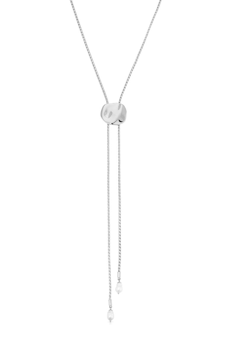 Liquit Luxe Faux Pearl Bolo Necklace, Main, color, SILVER