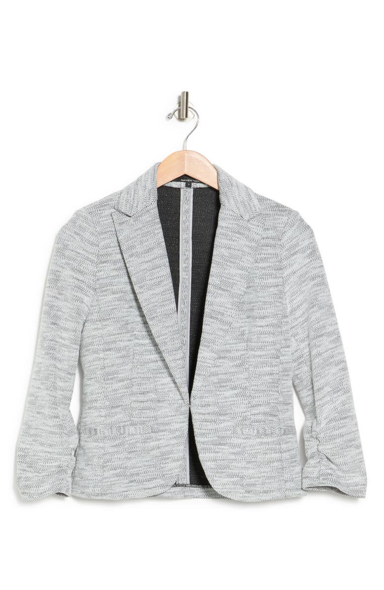 Amanda & Chelsea 3/4 Ruched Sleeve Blazer, Alternate, color, Ivry/Blk