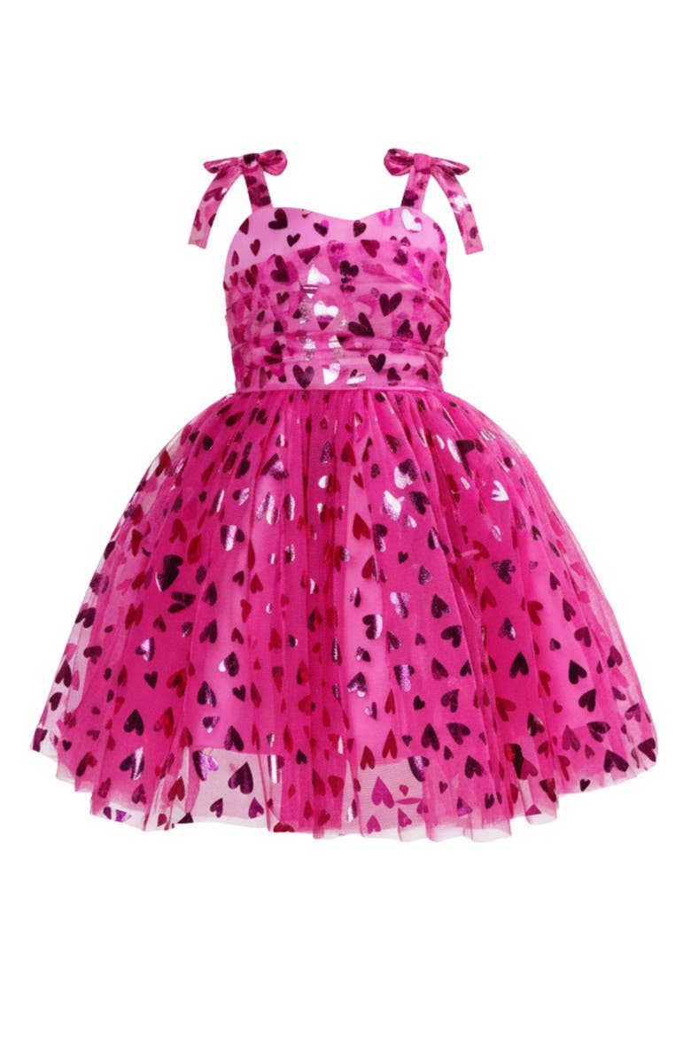 Mia Belle Girls Sweet Sparkle Pink Foil Heart Tulle Dress, Main, color, Pink