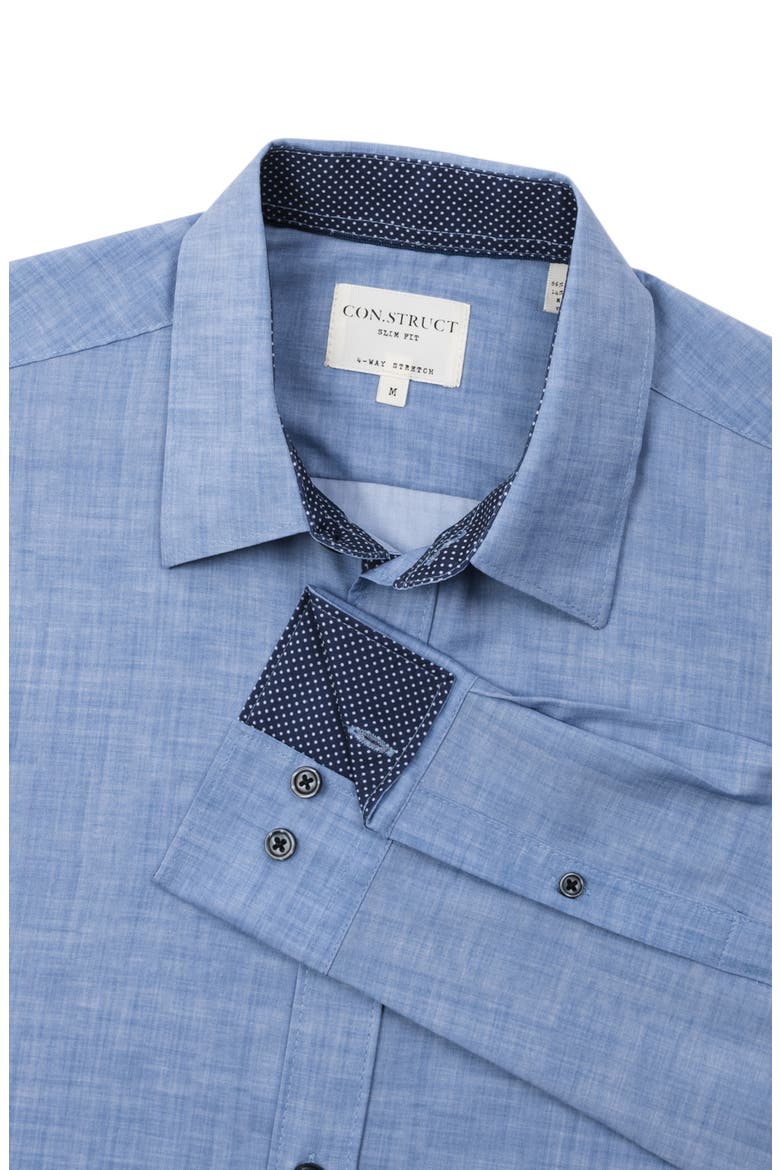 Slim Fit Four-Way Stretch Performance Chambray Button-Up Shirt, Alternate, color, LIGHT BLUE CHAMBRAY