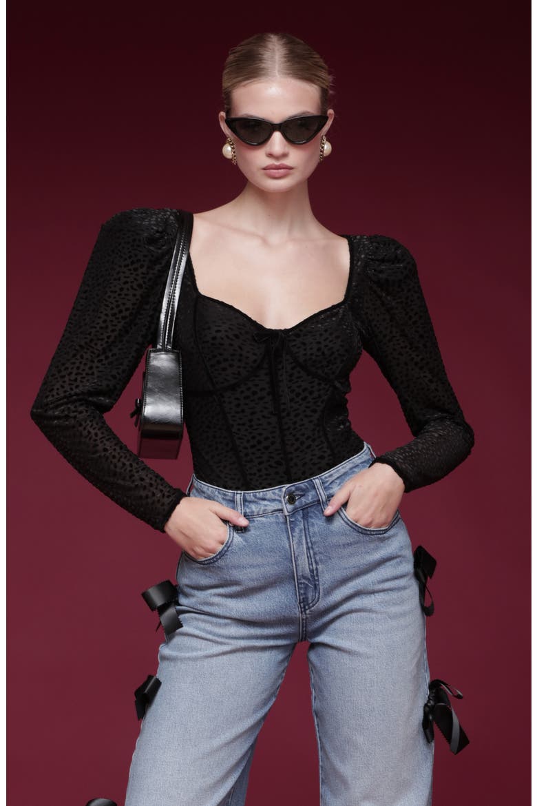 Animal Spot Sweetheart Neck Top, Alternate, color, BLACK