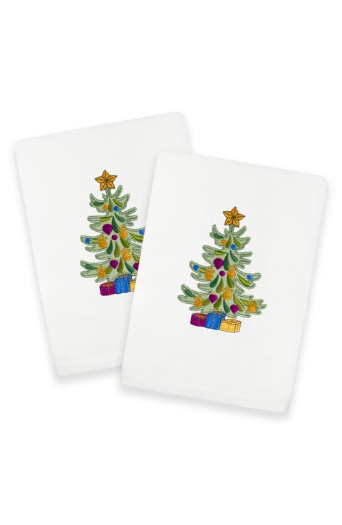 2-Piece Holiday Tree Turkish Cotton Hand Towel Set