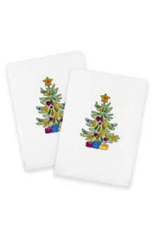 2-Piece Holiday Tree Turkish Cotton Hand Towel Set