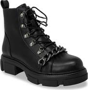CHASE AND CHLOE ́ Curb Chain Trimmed Lug Sole Boot