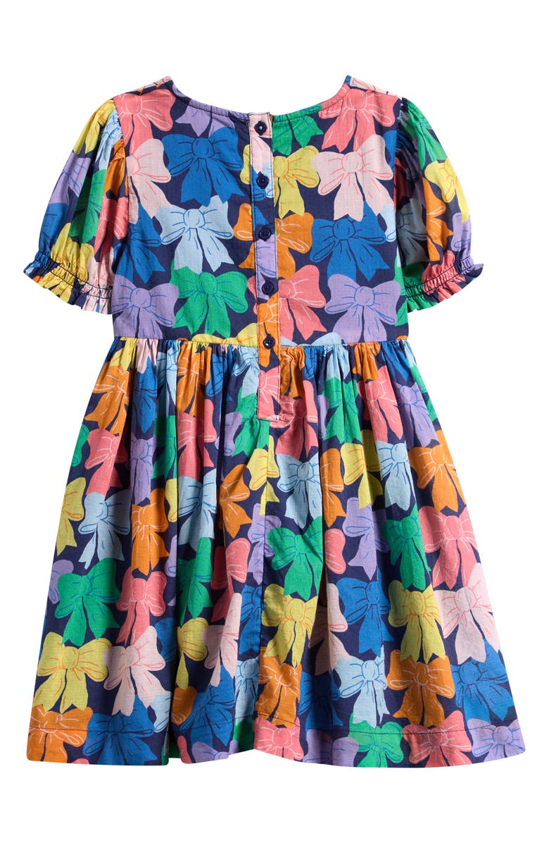 Mini Boden Kids' Madeline Bow Print Cotton Dress, Alternate, color, Multi Rainbow Bows