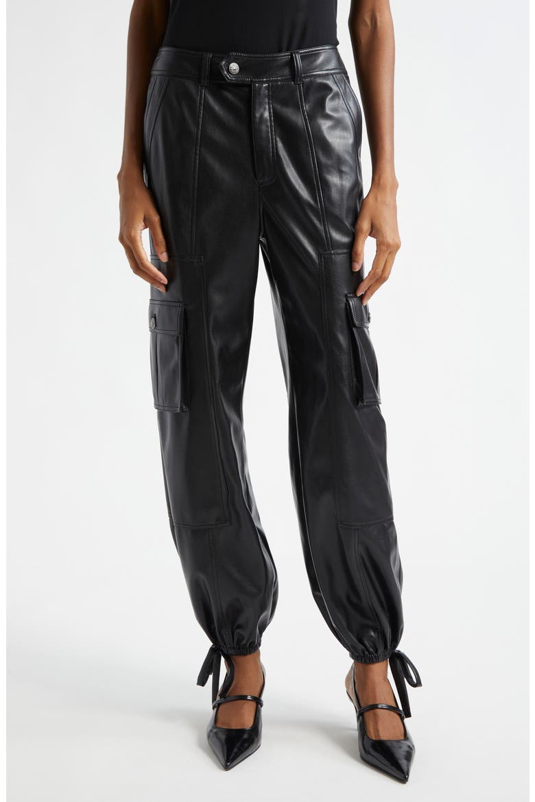 Faux Leather Cargo Joggers, Main, color, BLACK