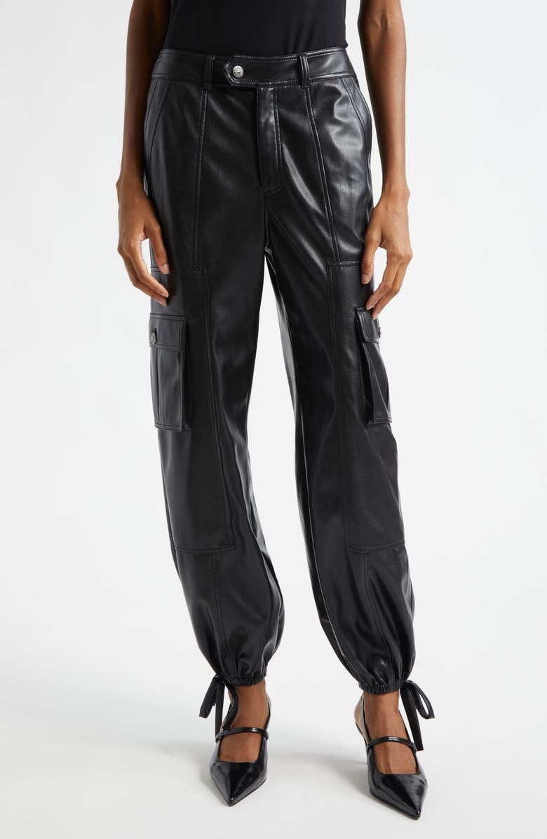 Cinq à Sept Faux Leather Cargo Joggers, Main, color, Black