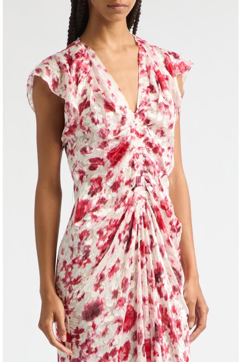 Lyndsay Floral Burnout Devoré Georgette Midi Dress, Alternate, color, ECRU/ PINK