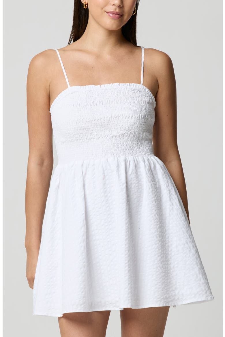 Fit & Flare Smocked Minidress, Alternate, color, WHITE