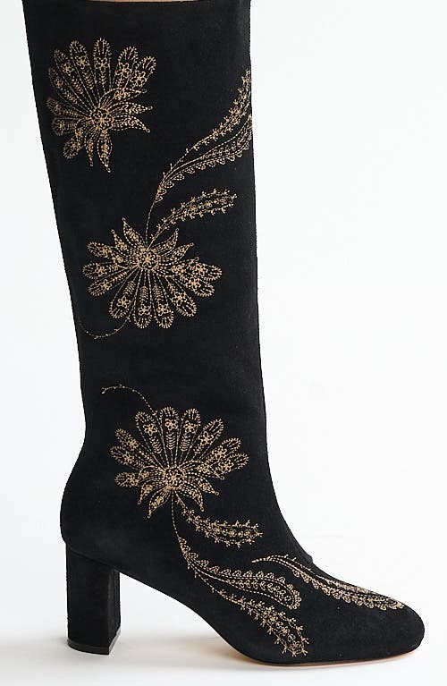Dani Embroidered Knee High Boot, Alternate, color, BLACK