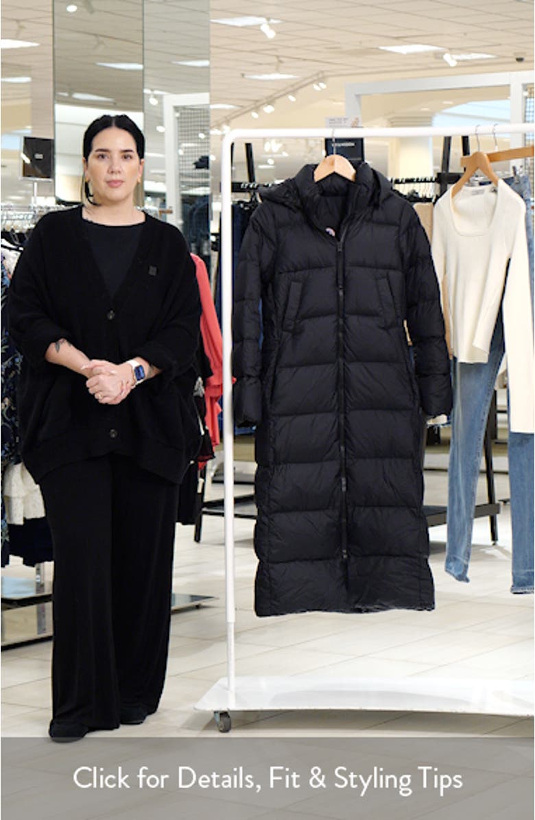 Mystique Tonal Label 750 Fill Power Down Long Puffer Coat, sales video thumbnail