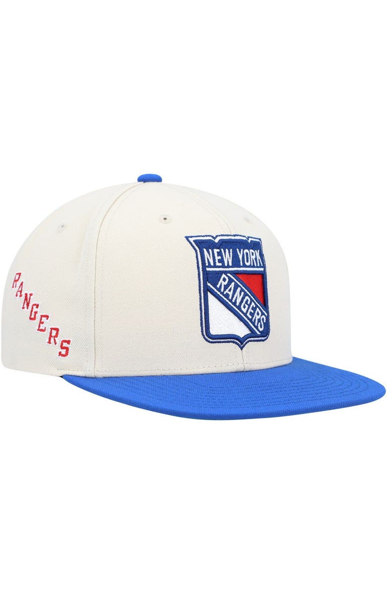 Mitchell & Ness Men's Mitchell & Ness Cream/Blue New York Rangers Vintage Snapback Hat, Main, color, 