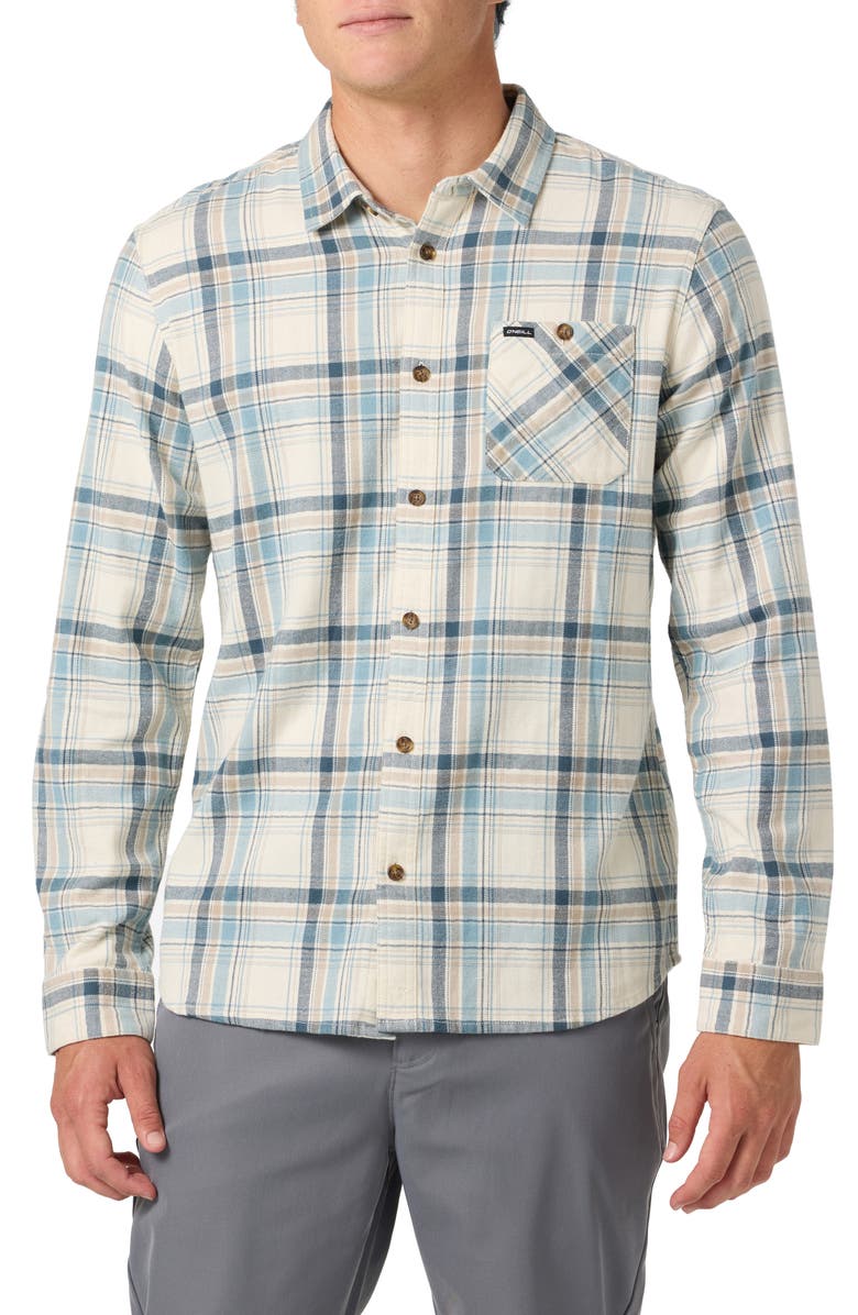 O'Neill Redmond Plaid Flannel Button-Up Shirt, Main, color, Cream