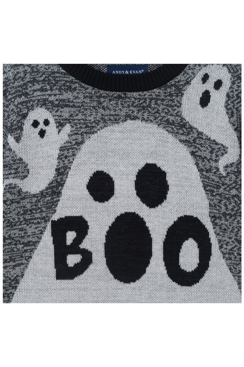 Kids' Festive Intarsia Cotton Sweater, Alternate, color, BLACK