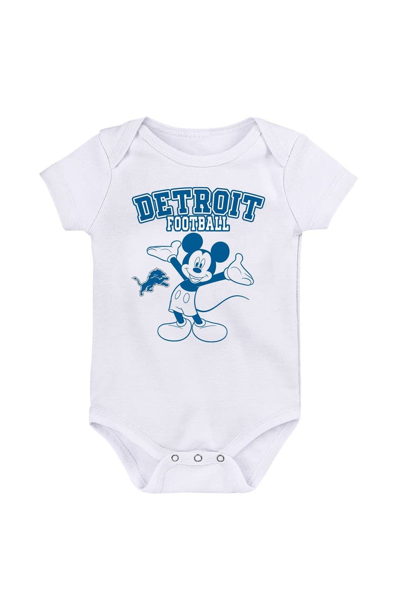 Outerstuff Newborn & Infant Blue/White/Gray Detroit Lions Three-Piece Disney Game Time Bodysuit Set, Alternate, color, 