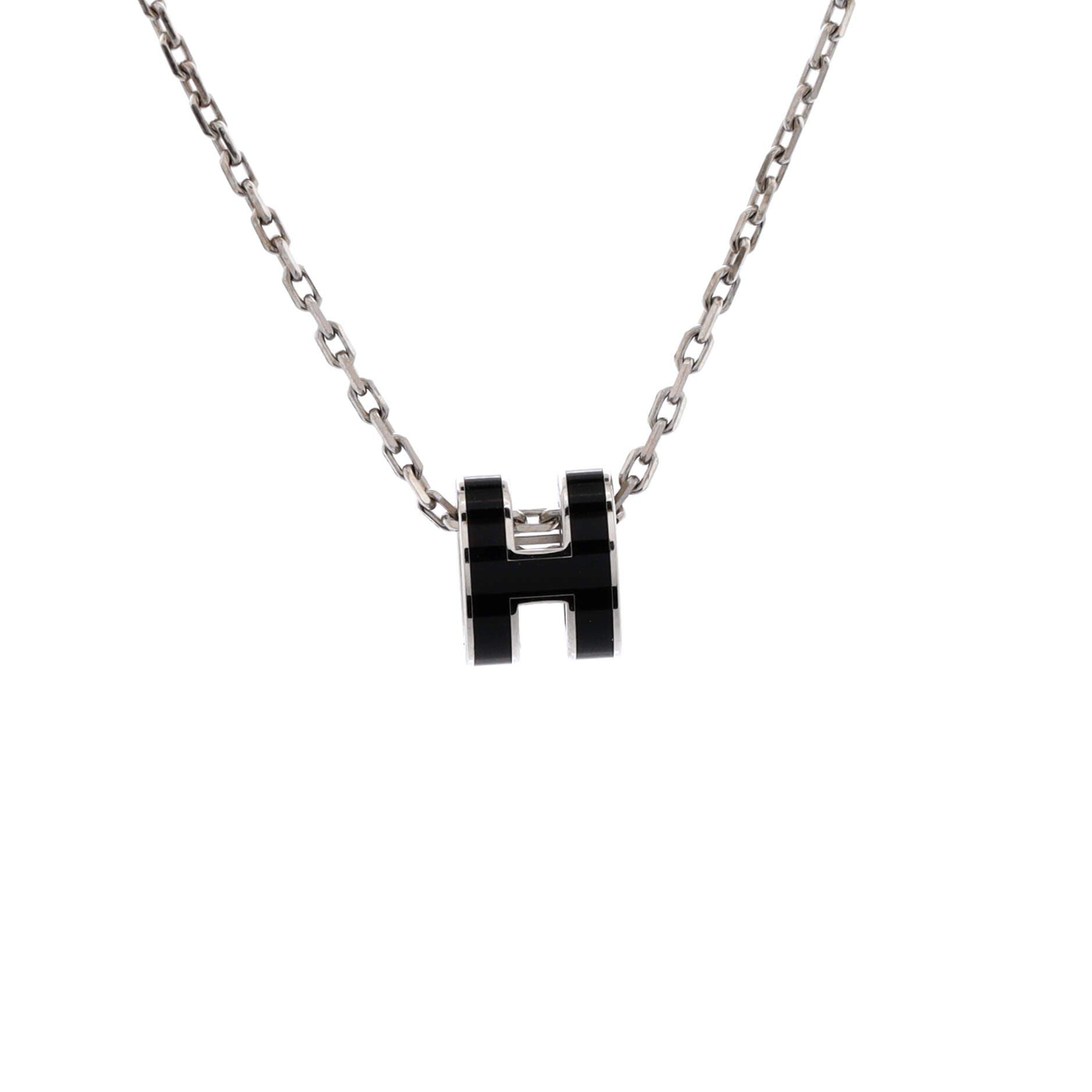 Pre-Owned Hermes Pop H Pendant Chain Necklace Metal and Enamel Mini, Main, color, Black