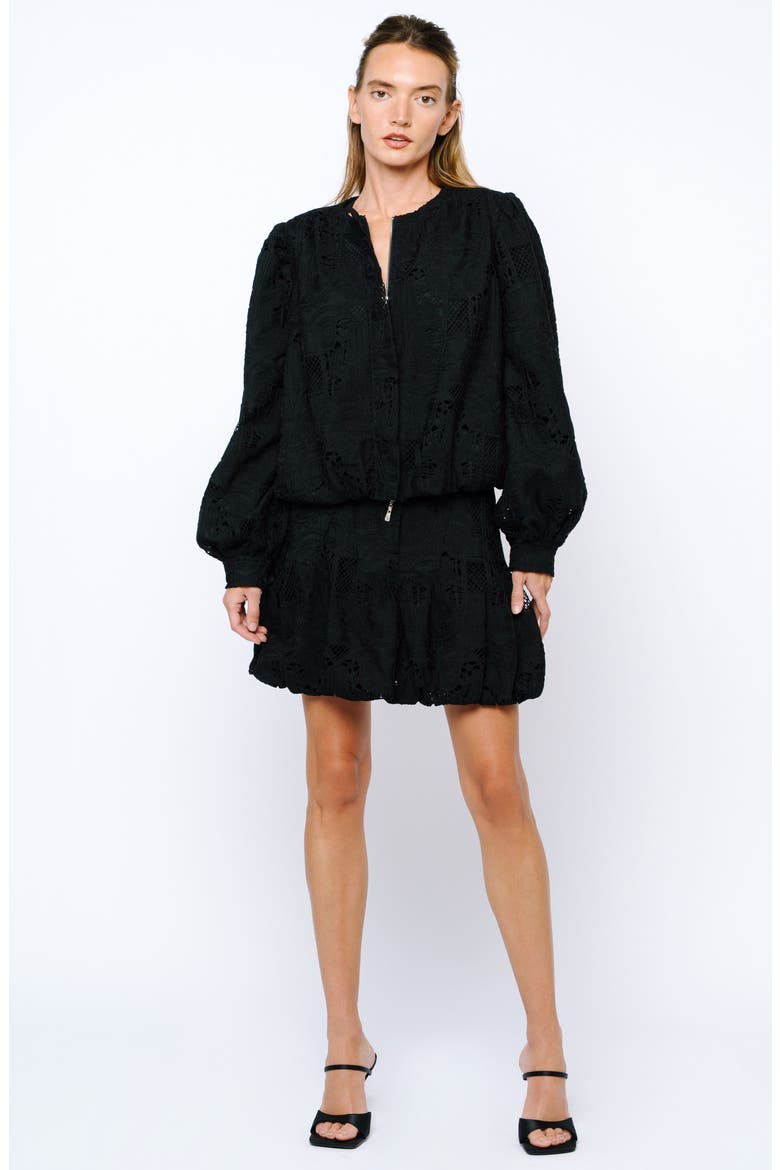 Raz Embroidered Eyelet Ruffled Miniskirt, Alternate, color, BLACK