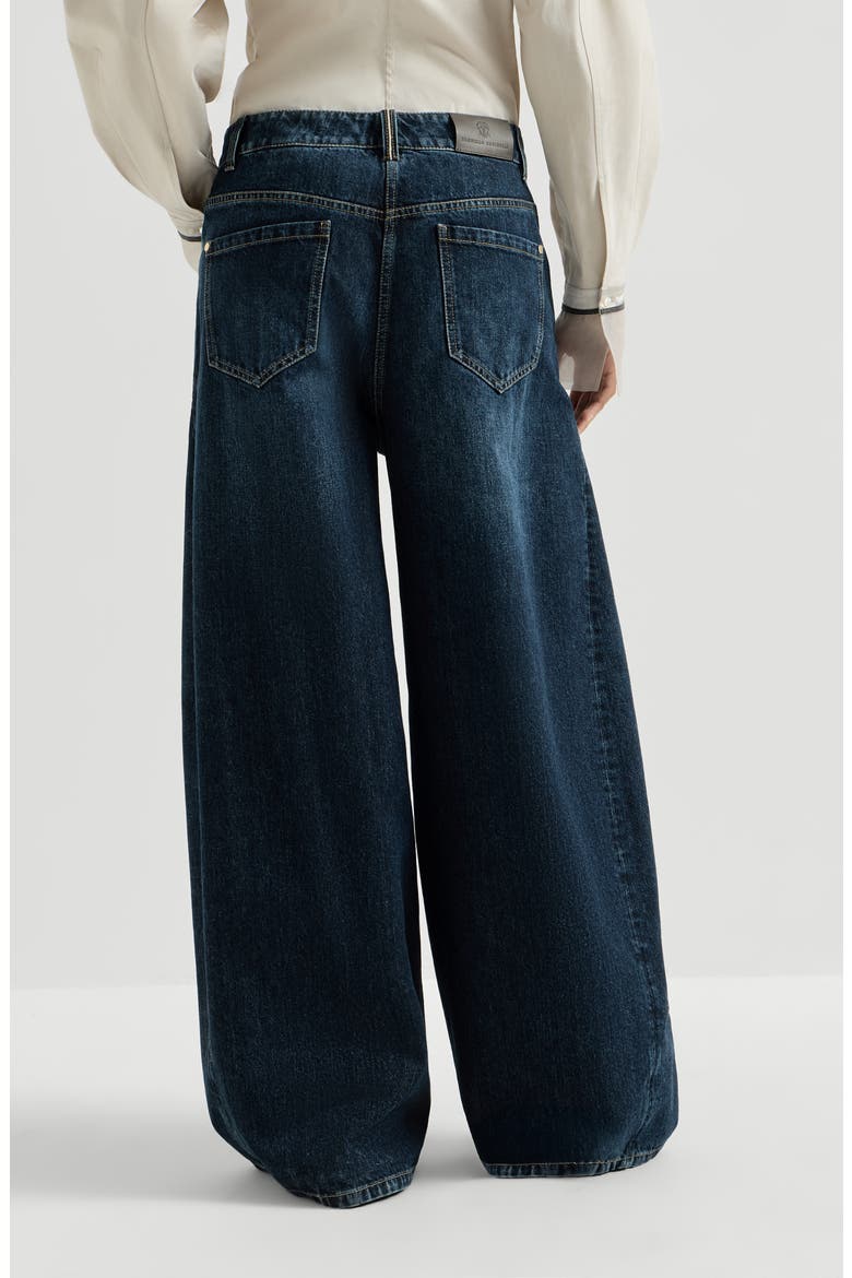 Authentic denim wide trousers with monili, Alternate, color, Denim