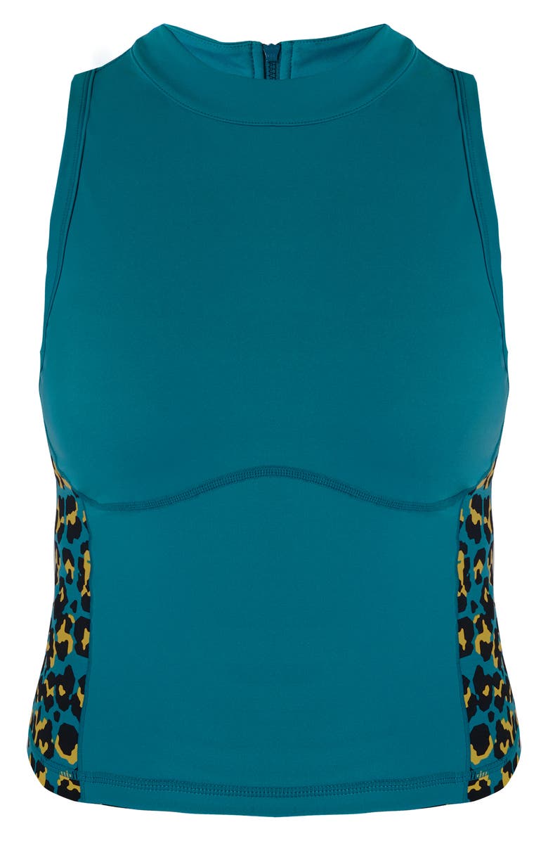Sweaty Betty Power Zip Back Workout Crop Tank, Alternate, color, Blue Pixel Leopard Print