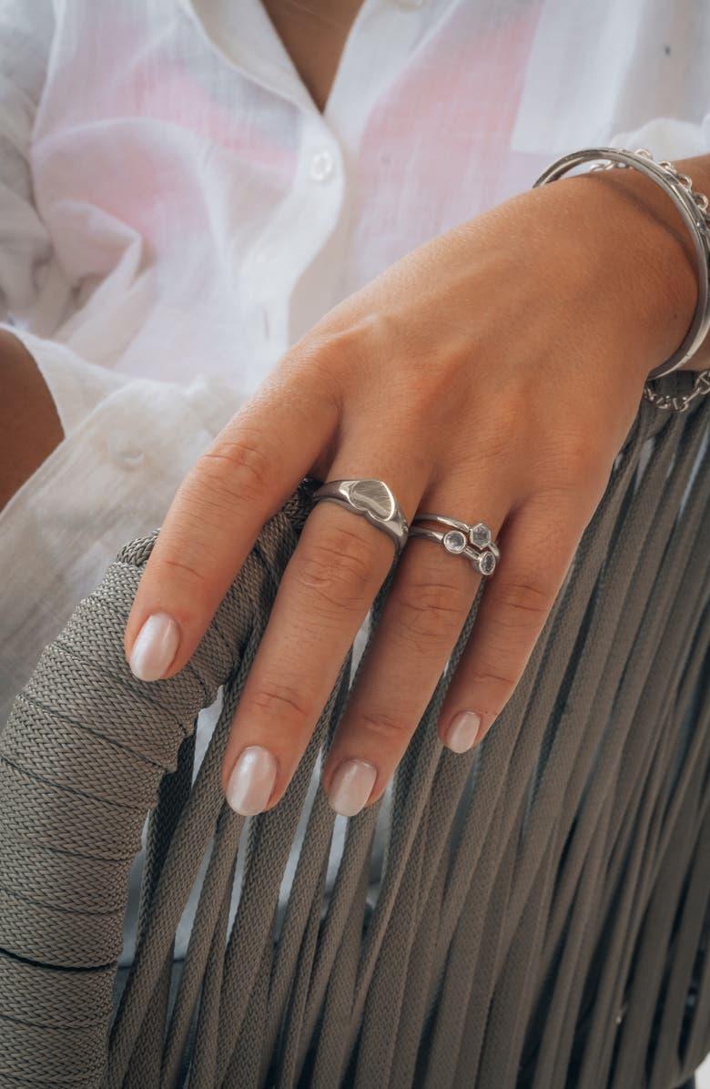 Sterling Forever Cora Heart Signet Ring, Alternate, color, 