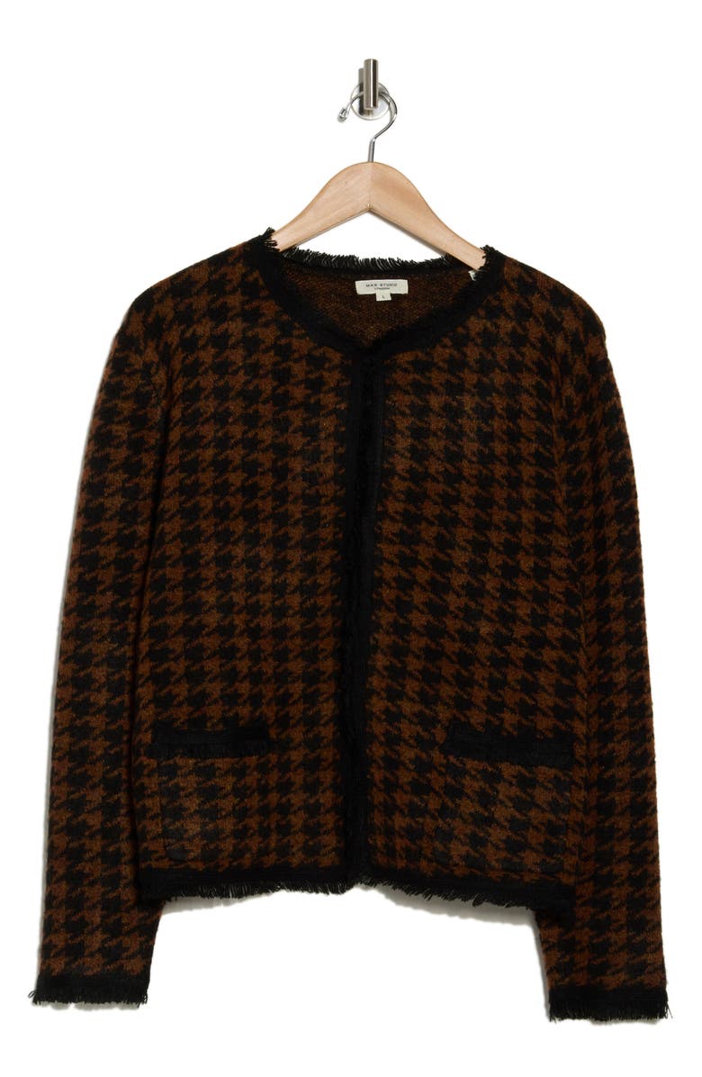 MAX STUDIO Fringe Houndstooth Jacket, Alternate, color, Black/ Vicuna Houndndstooth