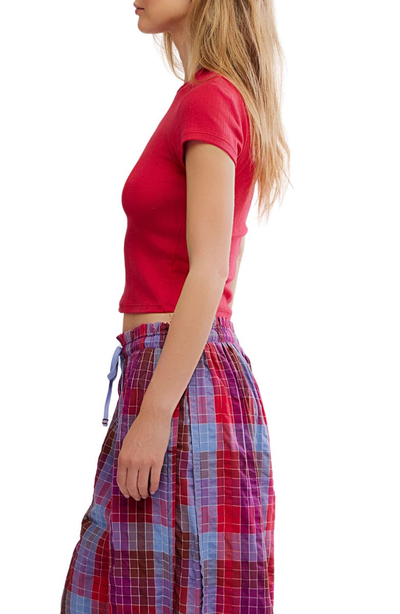 Free People Wait a Minute Rib Baby T-Shirt, Alternate, color, Lipstick Red