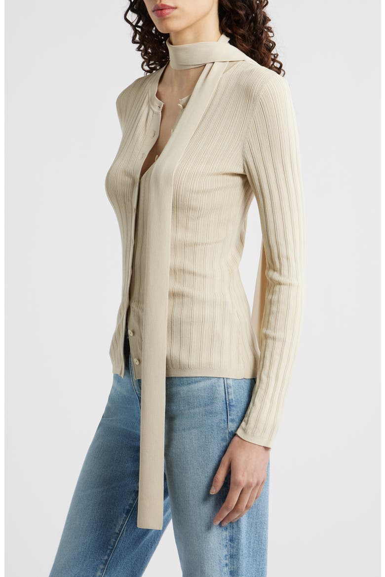 Gianna Tie Neck Rib Sweater, Alternate, color, BEIGE