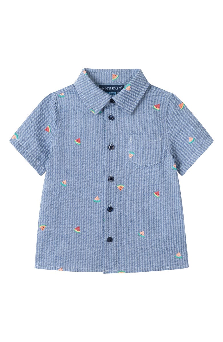 Andy & Evan Seersucker Short Sleeve Button-Up Shirt & Shorts Set, Alternate, color, Navy