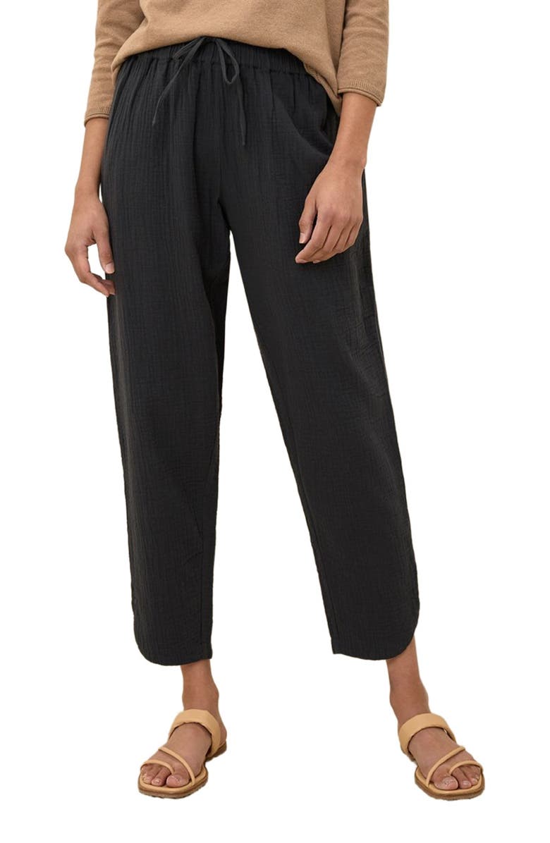 Pact Organic Cotton Coastal Double Gauze Tapered Pull-On Pant, Alternate, color, Black