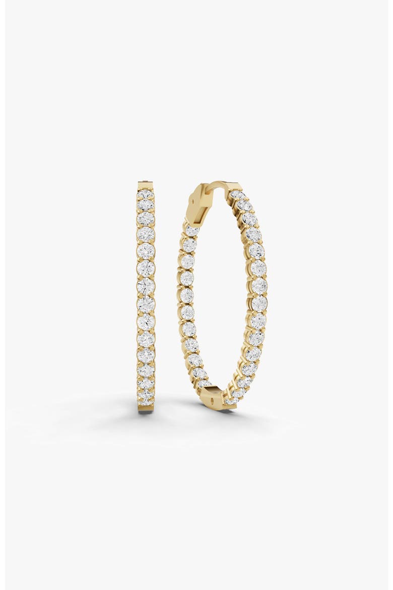 14K Gold 3 ct Earrings Oval In & Out Diamond Hoops, Main, color, Yellow Gold