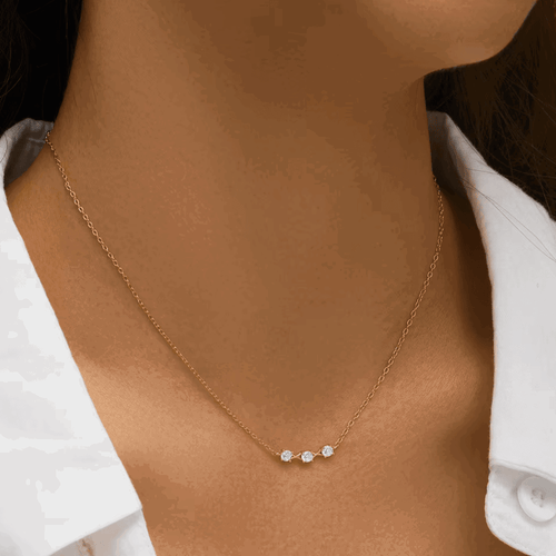 Hollywood Sensation Adora Delicate Necklace With Three Round Cut Cubic Zirconia Stones In Gold