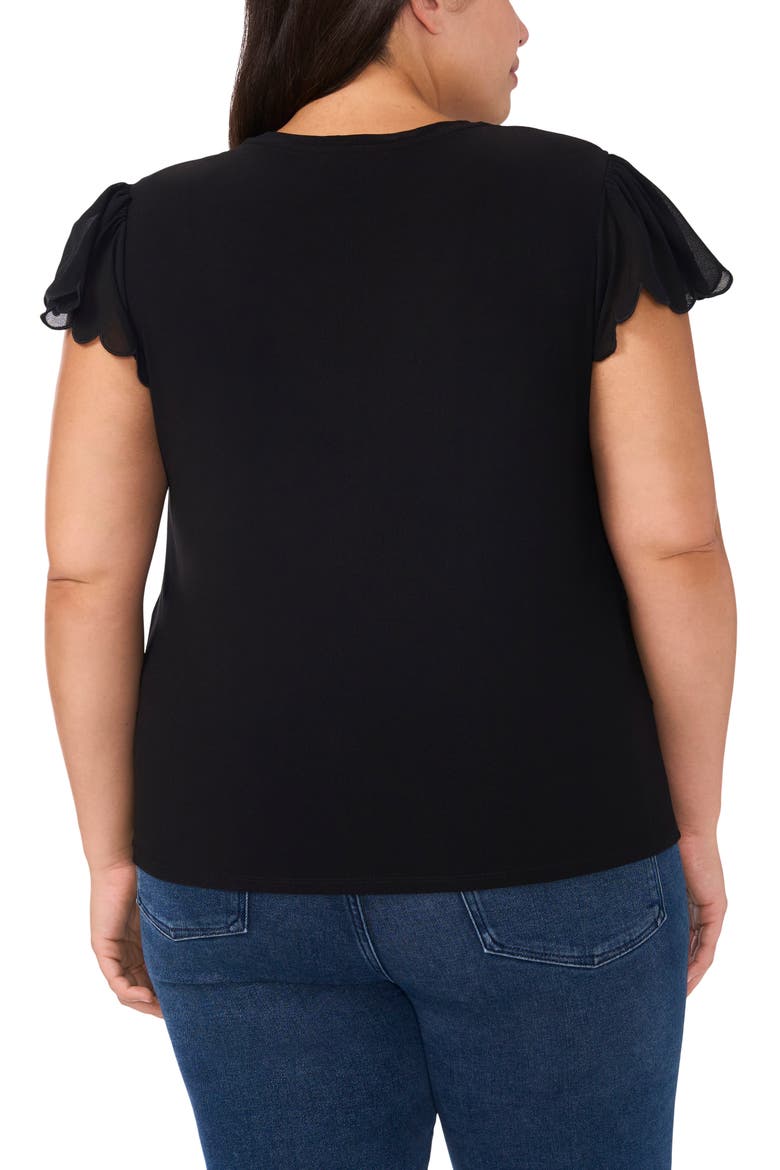 Scallop Sleeve Crewneck Jersey Top, Alternate, color, RICH BLACK
