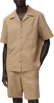 MANGO Oversize Cotton & Linen Camp Shirt