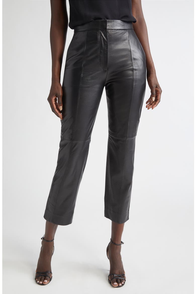 Crop Leather Pants, Main, color, BLACK